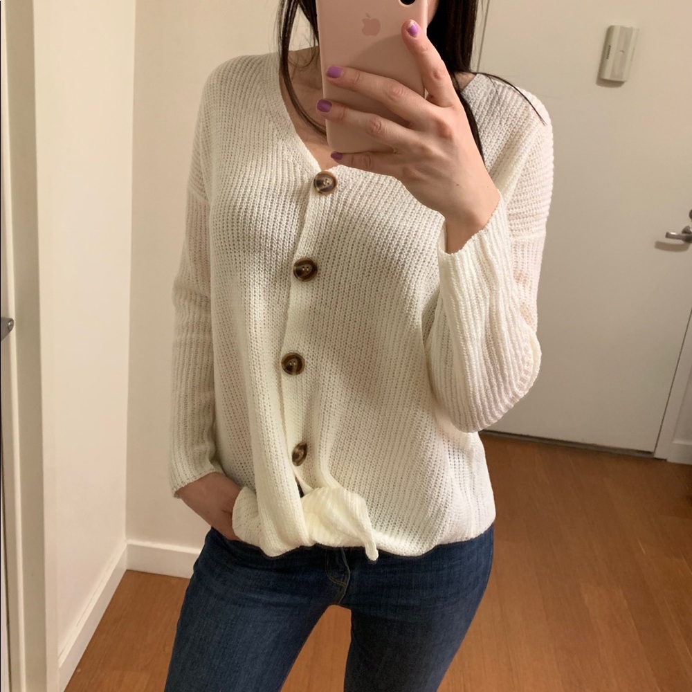 Button Front Tie Sweater - Picture 6 of 6